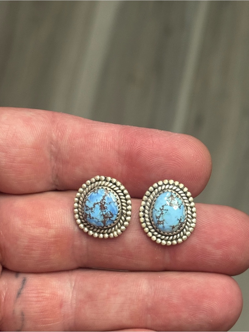 STERLING SILVER GOLDEN HILLS TURQUOISE BRAIDED BIG POST STUDS EARRINGS .925